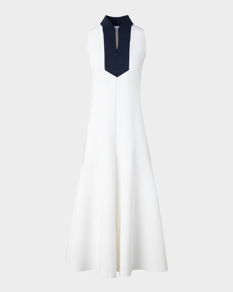 Colorblock Quarter-Zip Sleeveless Jersey Midi Dress